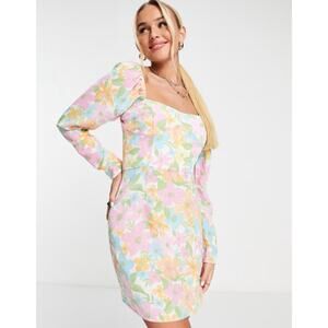 The Frolic‎ Floral Print Square Neck Mini Dress Multi Size 10